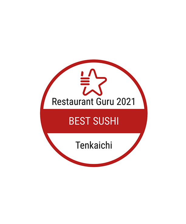 Restaurant Guru recognised Tenkaichi in 2021, awarding it's Best Sushi Award to the restaurant. The image shows that award badge